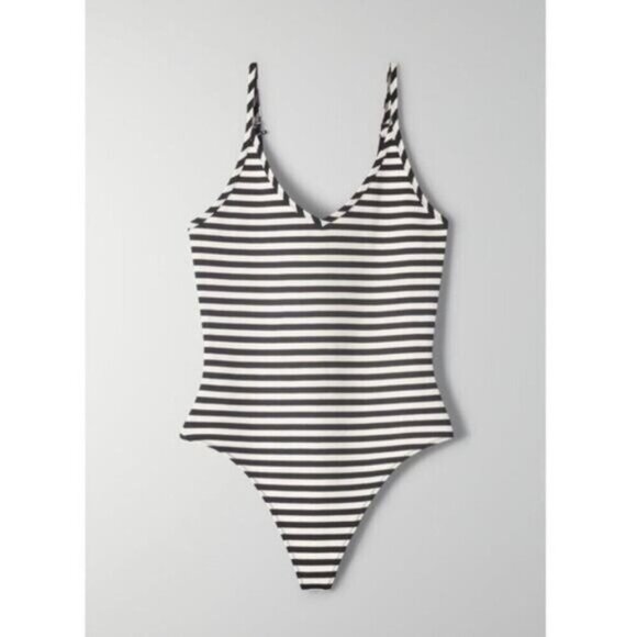 Aritzia Sunday Best Annie Striped Thong Bodysuit Small Black White - Picture 4 of 6